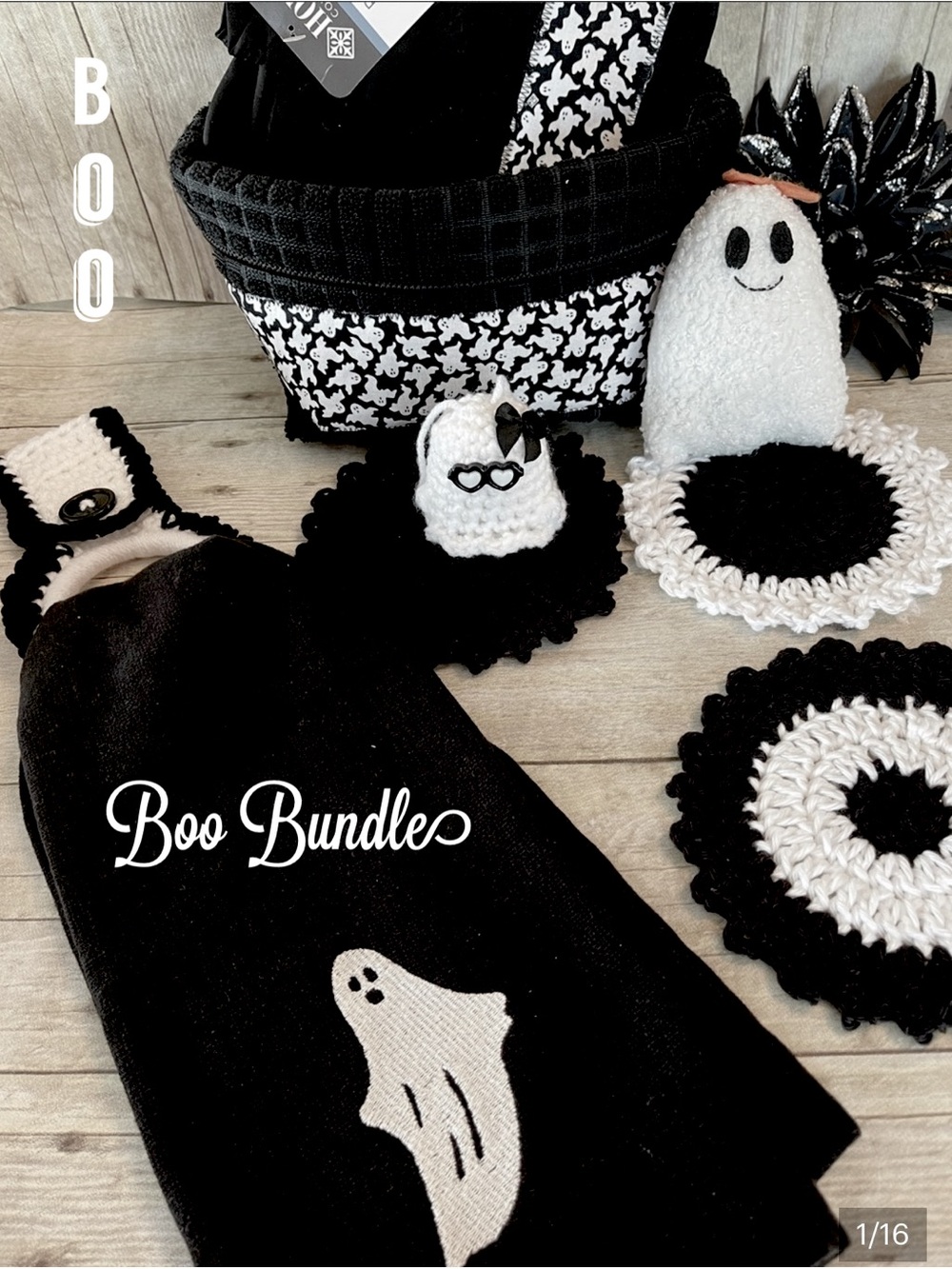 10 Pc Boo Basket Black & White Ghost Halloween Gift /Decor
